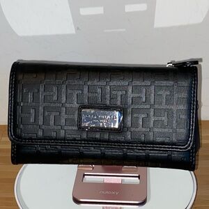 Tommy Hilfiger Logo Black Checkbook Wallet Clutch NWT
